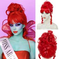 REEWES Red Curly Braid Wig Beetle Miss Argentina Halloween Costume Juice Synthetic Hair For Daily Party Anime Cosplay as the picture-1pc&12inches