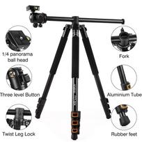 200cm 78,7 colio aliuminio lydinio kameros trikojis monopodas su horizontaliu laikikliu ir rutuline galva, 4 sekcijų ištraukiamas, skirtas DSLR ILDC auksas