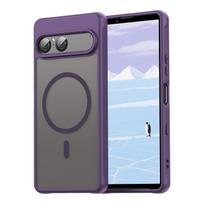Translucent Frosted Shield Shockproof Phone Case For Sony Xperia 10 VII Magnetic Wireless Charging TPU Frame Plastic Back Cover Sony Xperia 10 VII violetinė