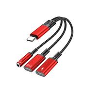 USB C to 3.5mm Headphone and Charging Adapter USB C To 3.5mm And OTG Adapter With PD60W Fast Charging For Phone15 16 17 raudona
