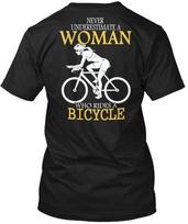 Woman Bicycle Rider Never Underestimate A Who Rides T shirt Made in USA S to 5XL S