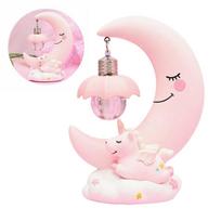 LED 3D Unicorn Bedside Desk Lamp Night Light Moon Lights Kids Bedroom rožinė