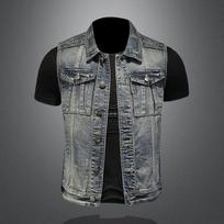 Vintage Distressed džinsinė liemenė + vyriška + didelės berankovės, plonos džinsinės liemenės MJ5171 M mėlyna