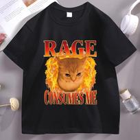 Funny Cat Meme T Shirt Rage Consumes Me T-Shirt for Mens Womens Angry Cat Kitten Graphic Tee Casaul Crewneck Short Sleeve S įvairiaspalvis