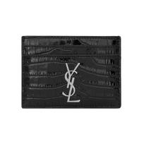 Saint Laurent Ysl Cassandre Silver Logo Crocodile Pattern Glossy Calfskin Card Holder Women accessories Black 423303-DND0N-1000 Gift Set(Basic Set+Box+Shopping Bag)