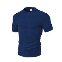 2026 Summer Sports and Leisure Loose Breathable Round Neck Towel Jacquard Cloth Men's Short Sleeved Polo Shirt S tamsiai mėlyna spalva