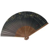 Kimono Folding Carved Karaki Green Bamboo [Stylish Iroha] Men's Fan, Wood, Scented, žalia