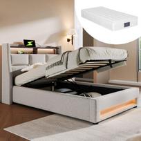 Polsteruotas lova su USB, LED, 90x200 cm, 1 vnt