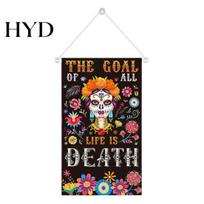 Reusable Party Backdrop Day of The Dead Fabric Wall Art, Mexican Fiesta Theme Colorful Sugar Wrinkle-Resistant Skull Hanging Tapestry Decoration A