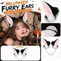 Plush Animal Ear Headband for Halloween Costume Party One Size juoda