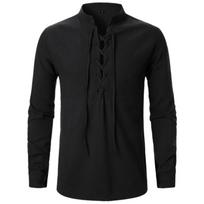 Men's Renaissance Shirt Pirate Medieval Viking top Cotton Linen Shirts Men Long Sleeved Halloween Costume S juoda