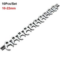 10Pcs/Set 10-22mm Crowfoot Wrenches Metric Foot 3/8Inch Drive Open End Spanner Carbon Steel Horn Wrench Head as show