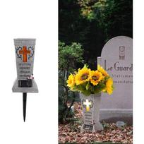 Cemetery Vase with Solar Cross LED Light for Grave & Headstone Decor Suitable for Fresh Artificial Flowers Waterproof Memorial Remembrance Gift 38.61*11cm
