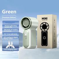 5 Speeds Mini Handheld Turbo Cooling Fan Max 10m/s Wind Speed Type C Recharge Foldable Portable Long Lasting Fan Outdoor Daily žalia