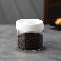 Press Type Vacuum Sealed Jar Moisture Proof Glass Coffee Jar  Whole Grains Storage White 500ML