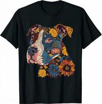 Pitbull Floral Dog Lover Vintage Flower Art Pitbull Mom Dad T-Shirt XL
