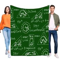 Funny Math Cat Geometry Blanket Green Chalkboard Formula Soft Flannel Throw Cozy Lightweight for Students Teachers Home Sofa Dec Size: 75*100cm, Weight: 230 GSM