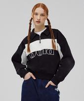 Golla W Collar Half Zip-Up Sweatshirts [Black] Black/Free