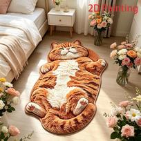 Cute Cartoon Cat-shaped Rug Soft Plush Bedroom Bedside Floor Mat Irregular Living Room Carpet Home Decoration Entrance Door Mat 40x70cm