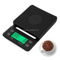 Timer Kitchen Scale 3kg Coffee Electronic Scale 0.1g Coffee Bean Scale (Black,0.1 g&3 kg&178 x 137 x 14mm) juoda