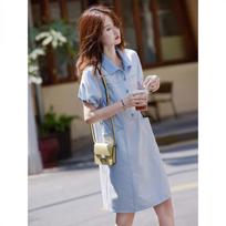 Casual Button-Up A-Line Shirt Dress M šviesiai mėlyna spalva