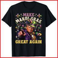 Funny Mardi Gras Donald Trump Black Cotton T-Shirt S-5XL S