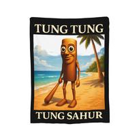 Surreal Italian Brainrot Meme Tung Tung Tung Sahur Knitted Blankets Fleece Warm Throw Blanket for Airplane Travel Bed Rug Size: 75*100cm, Weight: 230 GSM