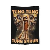 Tung Tung Sahur Calling Fleece Throw Blankets Italian Brainrot Blanket for Bedding Car Lightweight Thin Quilt, Size: 75*100cm, Weight: 230 GSM