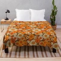 70-ųjų retro ramunės, vintažinės gėlės, oranžinės ir rudos spalvos, boho, antklodė madinga sofos Hairys flanelinio audinio antklodės Size: 75*100cm, Weight: 230 GSM white