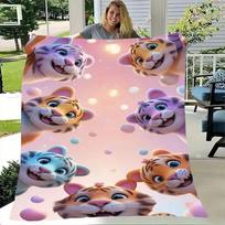 Cheerful Cartoon Tigers Pastel Blanket - Soft & Cozy Throw with Vibrant Playful Design of Six Cute Tigers - Ideal for Kids' Room Size: 75*100cm, Weight: 230 GSM