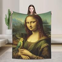 Classic Mona Lisa Art Blanket Girls Flannel Throw Blanket For Bedroom Soft Cozy Custom Quality Bedspread Gift Size: 75*100cm, Weight: 230 GSM