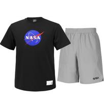 Nasa Unisex Cotton Blend Training T-Shirt + Woven Knee-Length Shorts Set [Black + Light Gray] 95