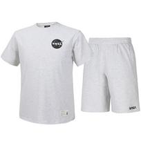 Nasa Unisex Cotton Blend Training T-Shirt + Knee-Length Cotton Shorts Set [Melange White] 100