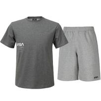 Nasa Unisex Cotton Blend Training T-Shirt + Knee-Length Cotton Shorts Set [Charcoal + Light Melange] 95
