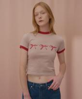 Uncover Triple Ribbon Ringer T-Shirt Beige Free