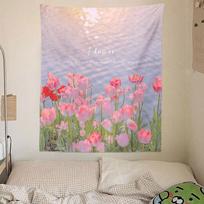 Ins Korean Style Healing And Fresh Tulip Flower Cream Style Hanging Fabric For Bedroom Bedside Floral Background Fabric 100X70CM