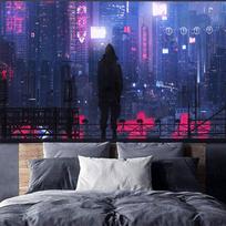 Cyberpunk Night Street Scene Large Wall Tapestry Background Cloth for Live Stream Bedroom Dorm Decorative Hanging 100X70CM black