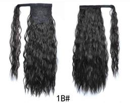 European and American for Velcro Horsetail Widened Water Wave Wig Long Curly Hair Corn Wharf with Horsetail Style (as the picture,22inch)