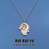 Astronaut Crayon Shin Chan Necklace Ins Hip Hop Children's Fun Cartoon Pendant Versatile for Men and Women Sweater Chain Kawaii 1 PC