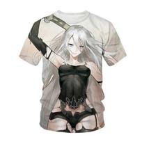Nier Automata 3D spausdinti marškinėliai Anime žaidimai Seksuali miela mergina 2B gatvės apranga Vyrai Moteriški mados Harajuku marškinėliai Topi XXS