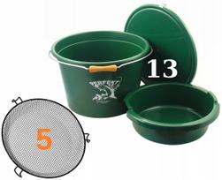 Masalo kibiras PERFEKT 13 l su dangčiu, 4 l dubuo, 5 l sietelis, matavimo indelis