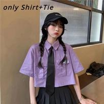 Jk Uniform Shirt Fashion Short Japanese Blouse Top Women's Causal Preppy Style Korean Version Top S violetinė