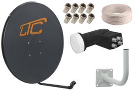 Palydovinės TV antenos rinkinys: 4 x 90 cm antenos, QUAD laikiklis, 50 m kabelis, 8 x F jungtys