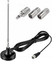 FM radijo antena su stiprintuvu, metalinė, su 3 adapteriais