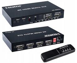 HDMI perjungiklis-skaidiklis 4x2, 4K, su Toslink, jack jungtimi ir IR pultu