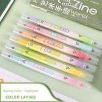 6pcs/set Color Double-ended Laying Highlighter Pen Set Dual-side Fluorescent Magic Art Marker Liner Drawing Office School Diary beige