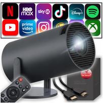 Nešiojamas mini projektorius su „Android TV“, „Wi-Fi“, „Bluetooth“ ir garsiakalbiu, juodas
