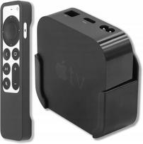 Sieninis laikiklis Apple TV 4K HD, juodas, su guminiais pultelio (2-os kartos) dėklu