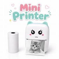 Nešiojamas mini terminis spausdintuvas Cat, mėlynas, su nemokamais ritinėliais