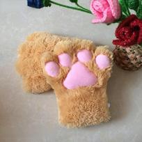 1PC Women Girls Cute Cat Paw Gloves Winter Warm Plush Cartoon Anime Cosplay Christmas Fluffy Bear Cat Gloves Costume Accessories M pink